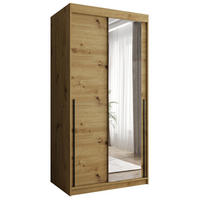 SCHIEBETÜRENSCHRANK mit Spiegel 100 cm Breite Artisan mit schwarzem Griff - Schwarz/Eiche Artisan, Holzwerkstoff (250/200/62cm) - Home Collective
