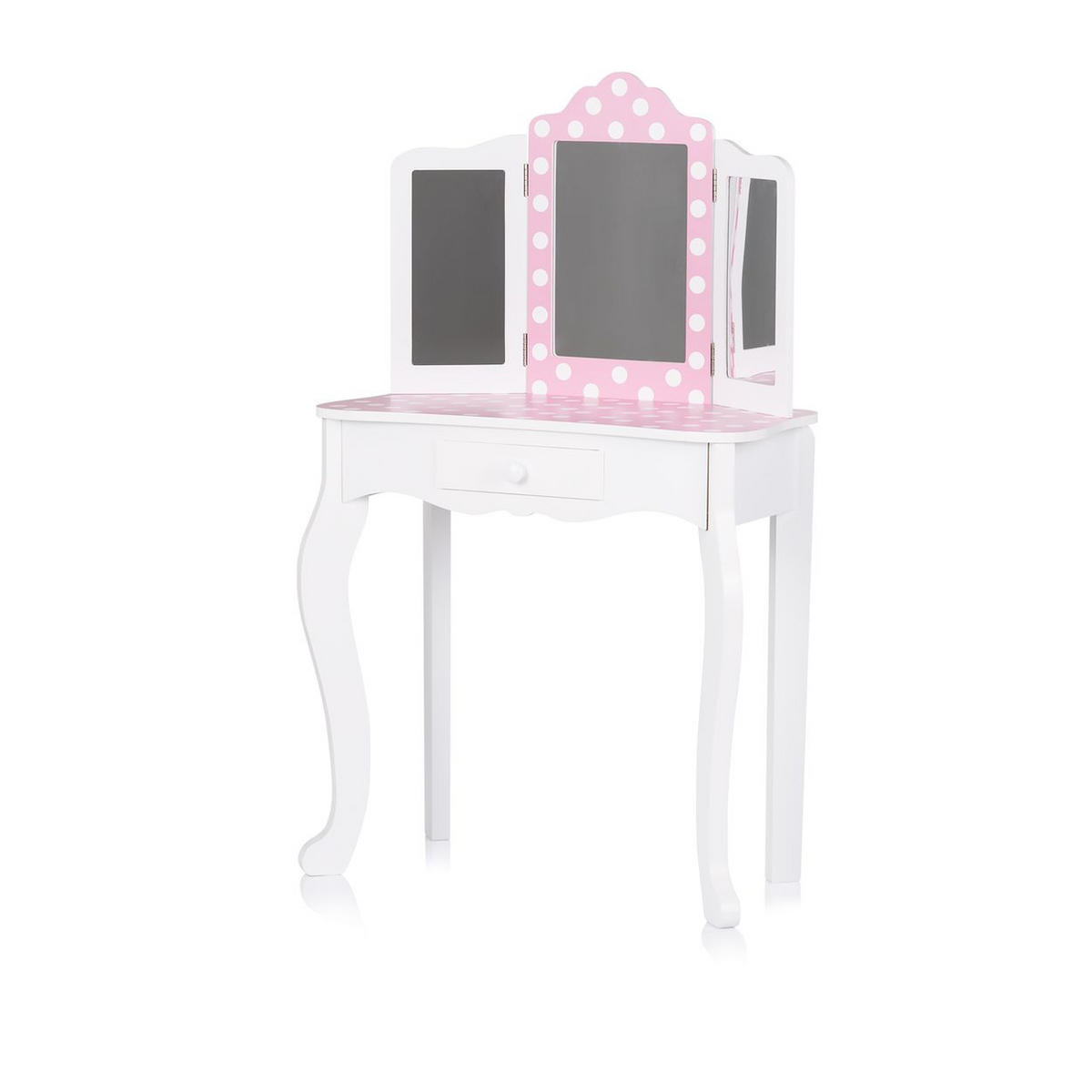 SPIELZEUG Schminktisch Rosa-Weiß weiß Holz, Frisiertisch, Hocker, Spiegel, Schublade, Rosa-Weiß-Design - Weiß, Holz (29/100/59cm) - Chipolino