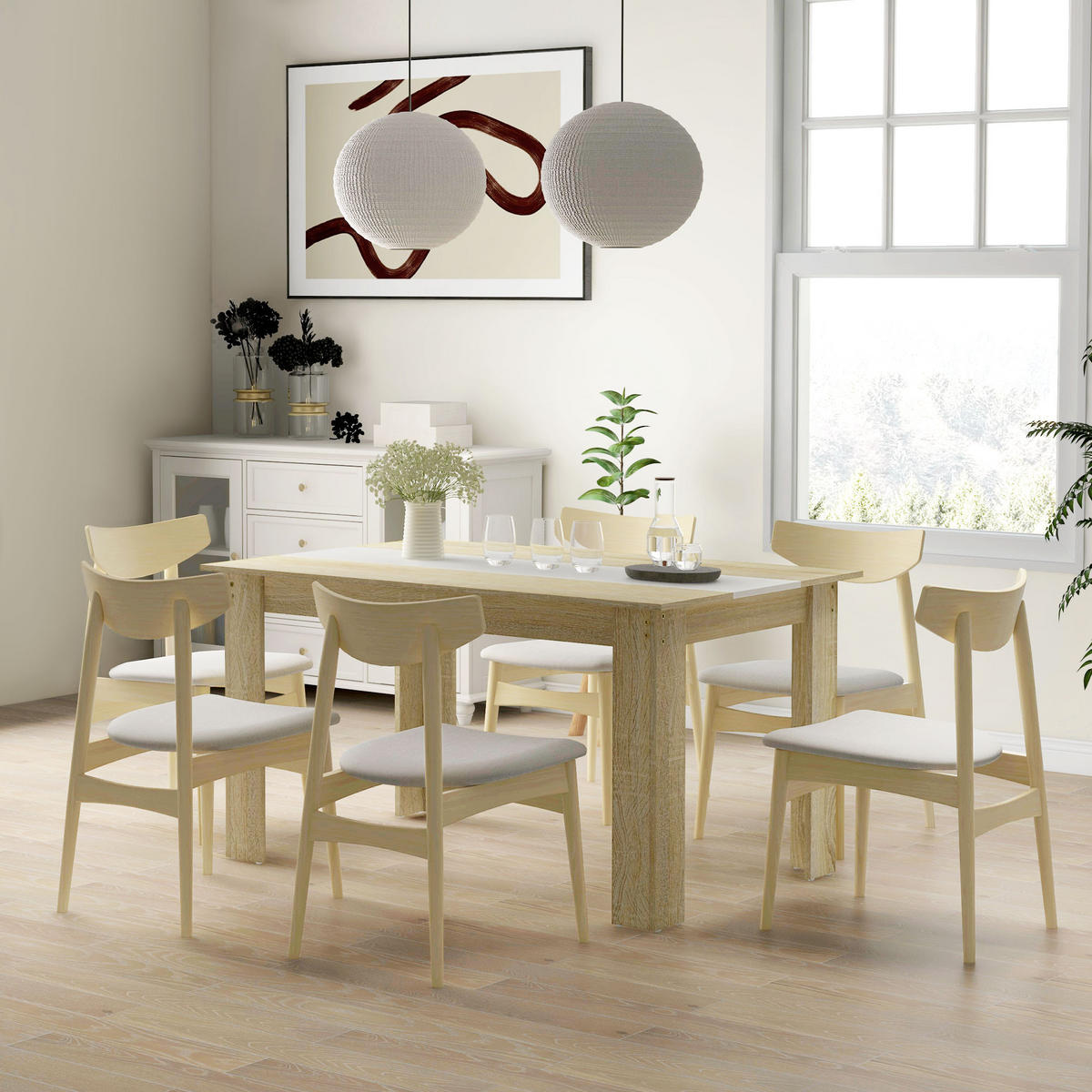 ESSTISCH Naturfarben und Weiß Holzoptik 140/90/75 cm - Eichefarben, Holz (89.5/140/75cm) - PANGIVO