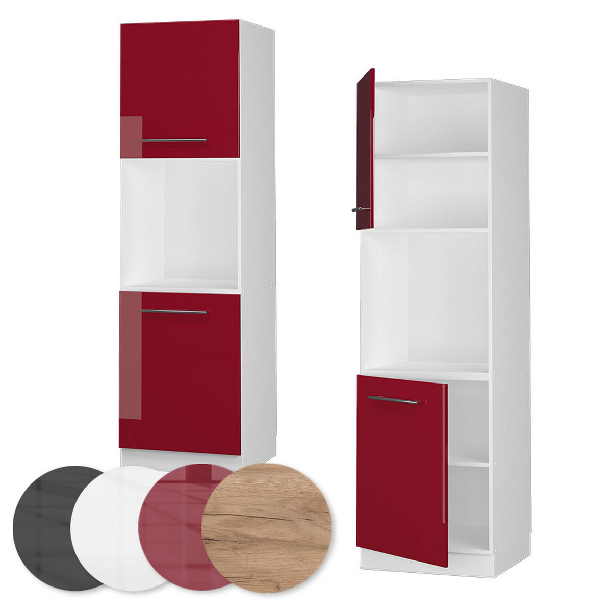 HERDUMBAUSCHRANK Fame-Line Bordeaux Hochglanz 60 cm mit offenem Regal - Bordeaux/Weiß, Holzwerkstoff (60/206.8/58cm) - Vicco