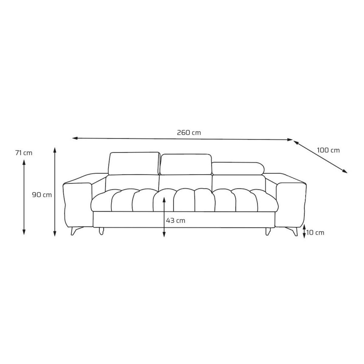 3-SITZER Sofa PUDDING mit Schlaffunktion 127x190 Velours Schwarz - Schwarz, Holz/Textil (260/90/100cm) - Muffo