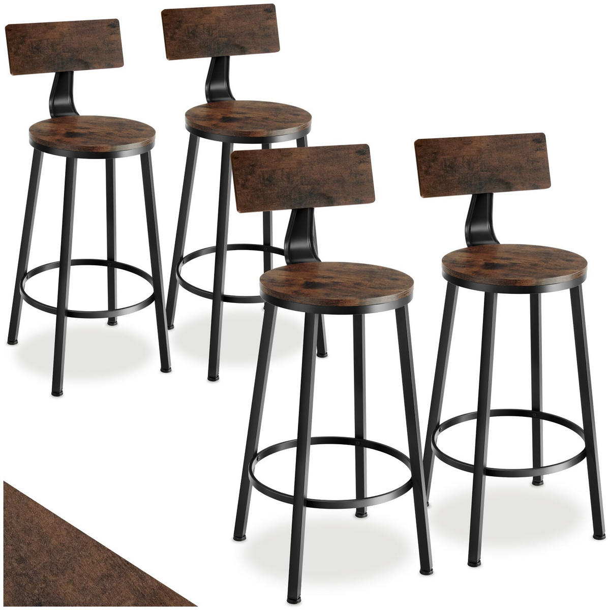 SET BARHOCKER Poole, Sitzhöhe 73 cm, Industrial Holz dunkel, rustikal - Rostfarben, Holzwerkstoff/Textil (54/101.5/54cm) - tectake