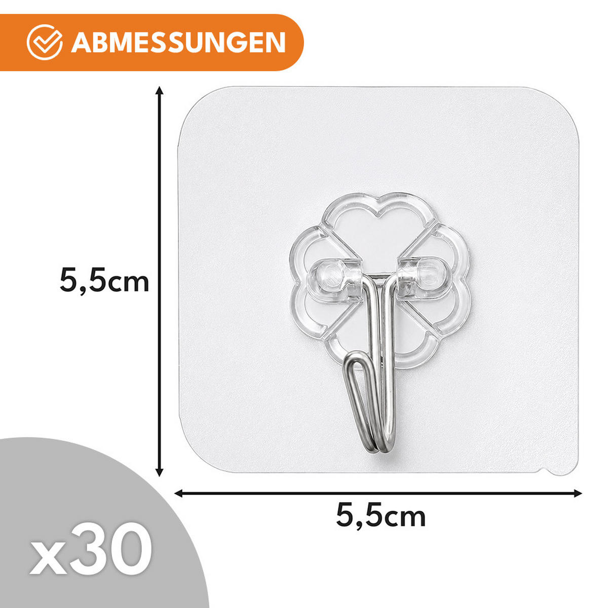 KLEBEHAKEN Extra Stark 30 Stück - Transparent, Kunststoff (5.5/5.5/0.5cm) - KRUMAD