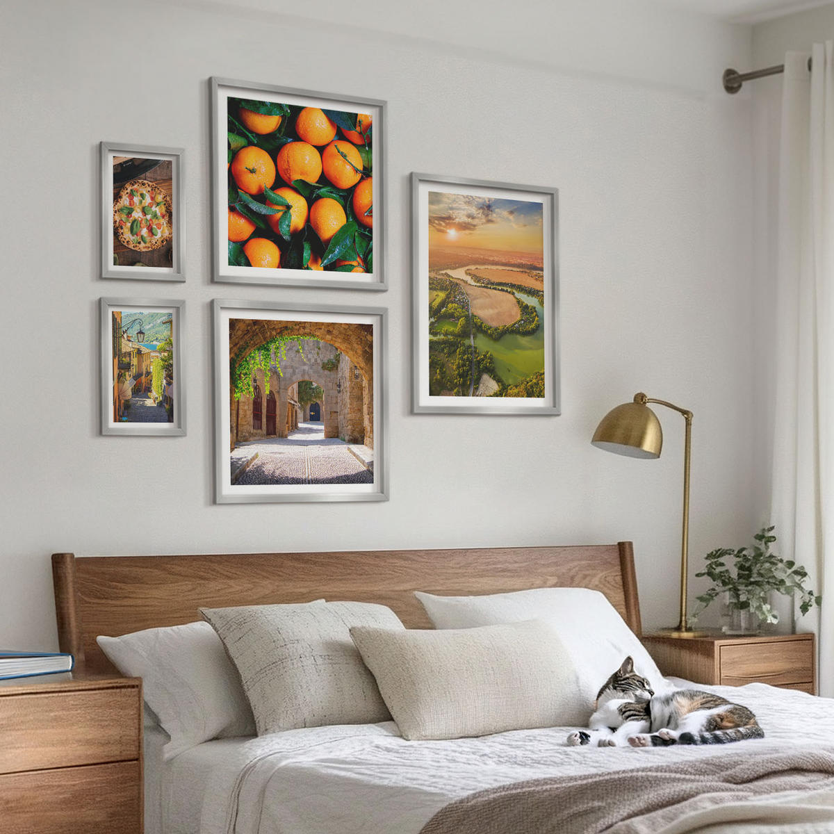 BILDER SET 5er Set - 50x50 cm & 20x30 cm & 40x60 cm Silberner Rahmen - Charmante Straßen mit Steinen - Silberfarben, Kunststoff (40/60cm) - TULUP