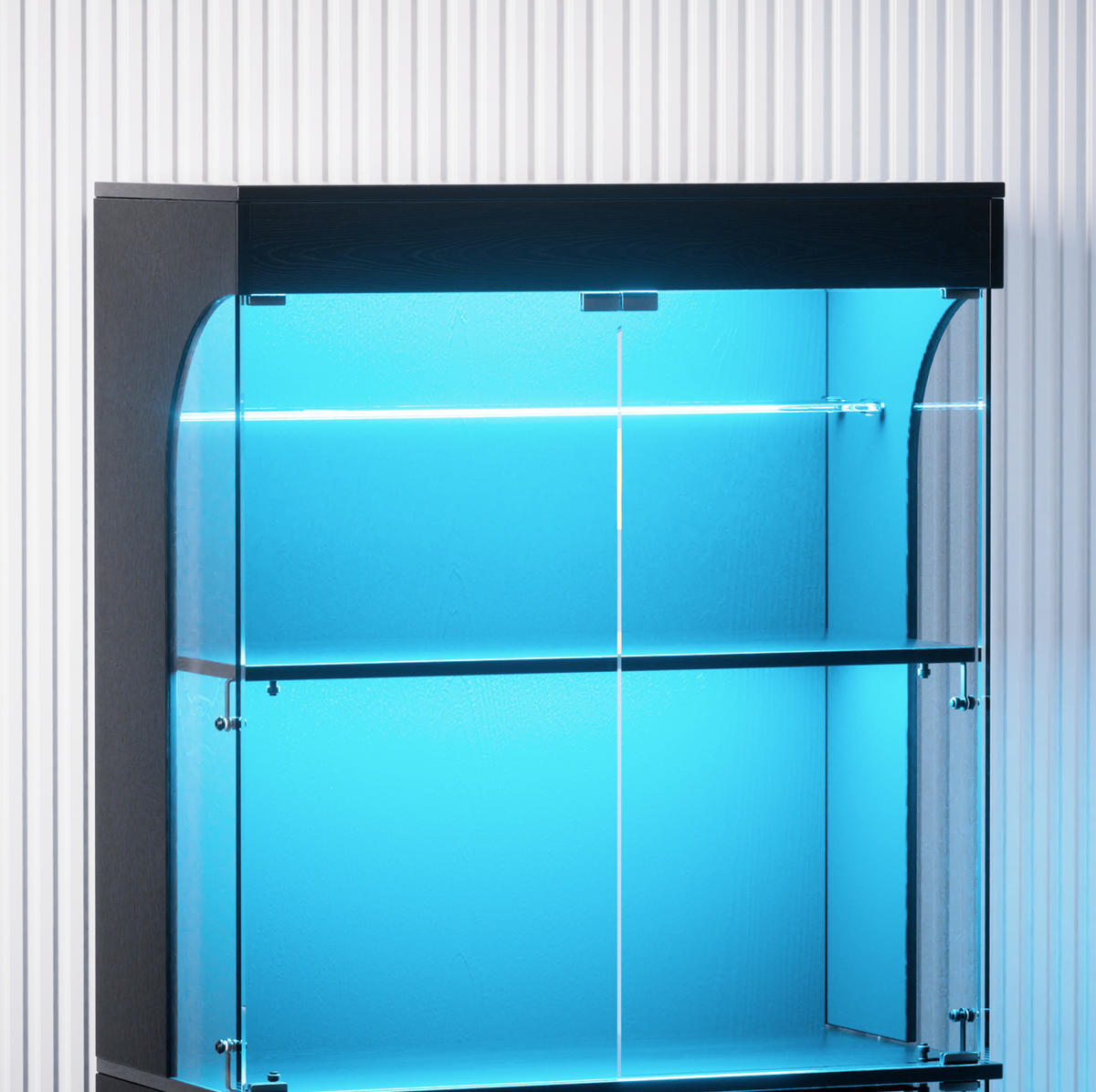 VITRINE 80/35/165 cm in Schwarz mit LED-Beleuchtung und USB- und Type-C-Anschlüssen - Schwarz, Glas (80/165/35cm) - Flora Grace