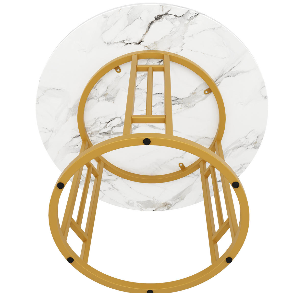 ESSTISCH rund, MDF mit Marmoroptik & Metallgestell, 80/80/76 cm, Weiß - Weiß, Holzwerkstoff (80/80/76cm) - Redom