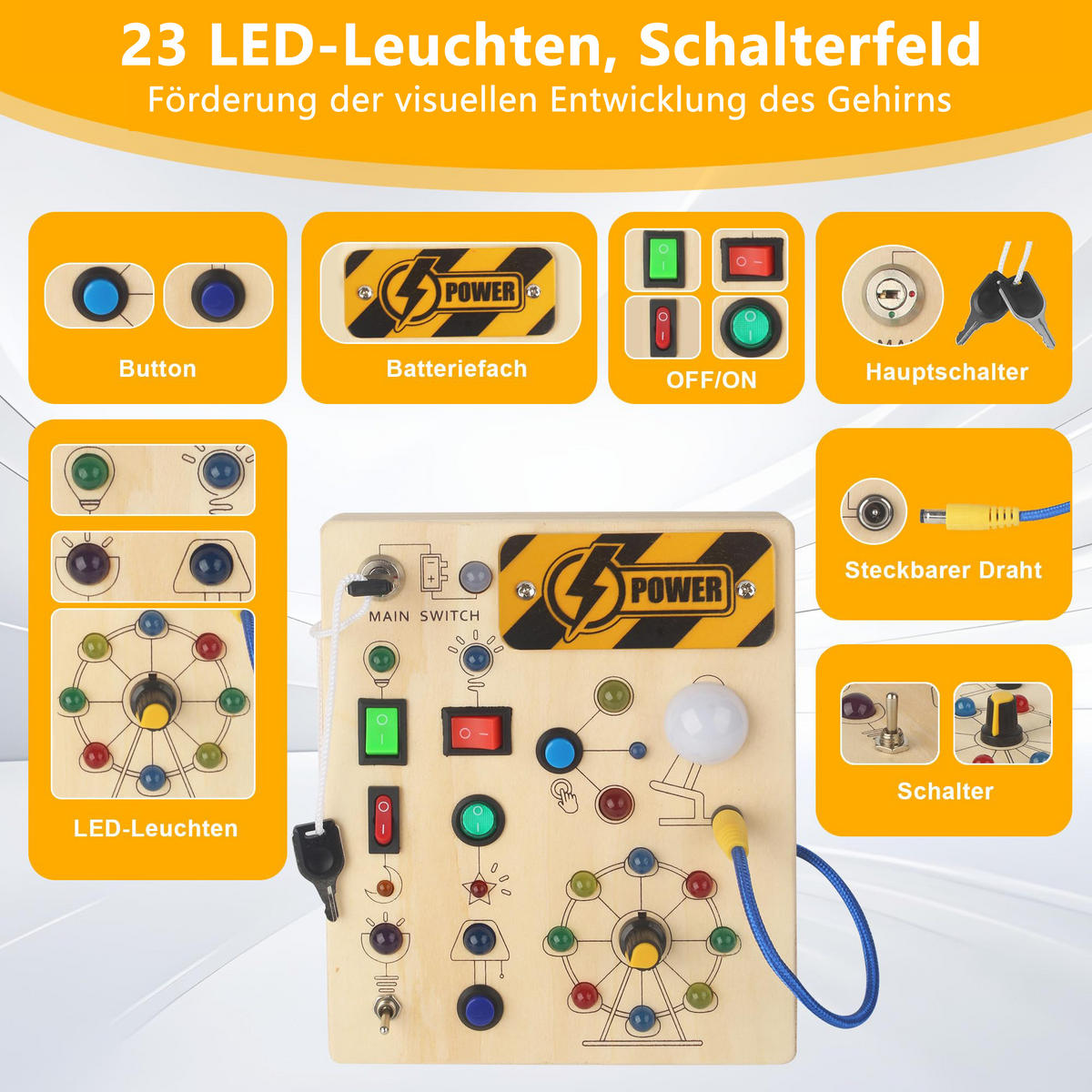 LERNSPIELZEUG Montessori Busy Board ab 3 Jahren - Naturfarben, Holz (13.5/17cm) - Kaket