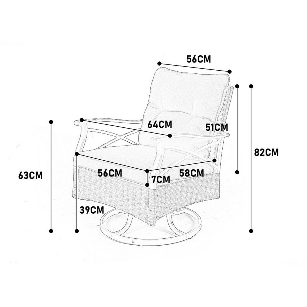 SCHAUKELSTUHL-SET 3-TEILIG BRAUN mit Tisch Wicker 350lbs - Grau, Textil - BLACKCUP