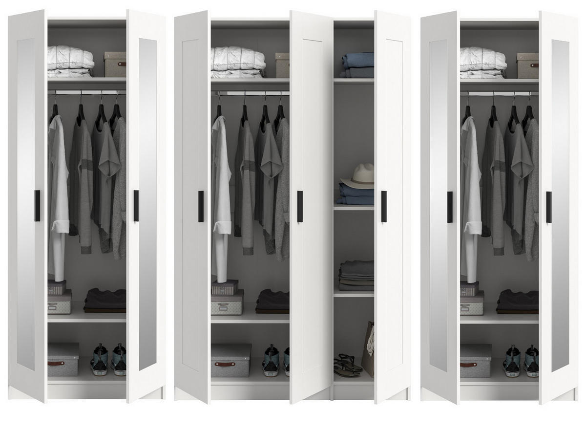 KLEIDERSCHRANK in weiß 280 x 194 cm skandinavisch, Wäscheschrank 7-türig mit Spiegel - Schwarz/Weiß, Glas/Holzwerkstoff (280/194/56cm) - Inn.Furn