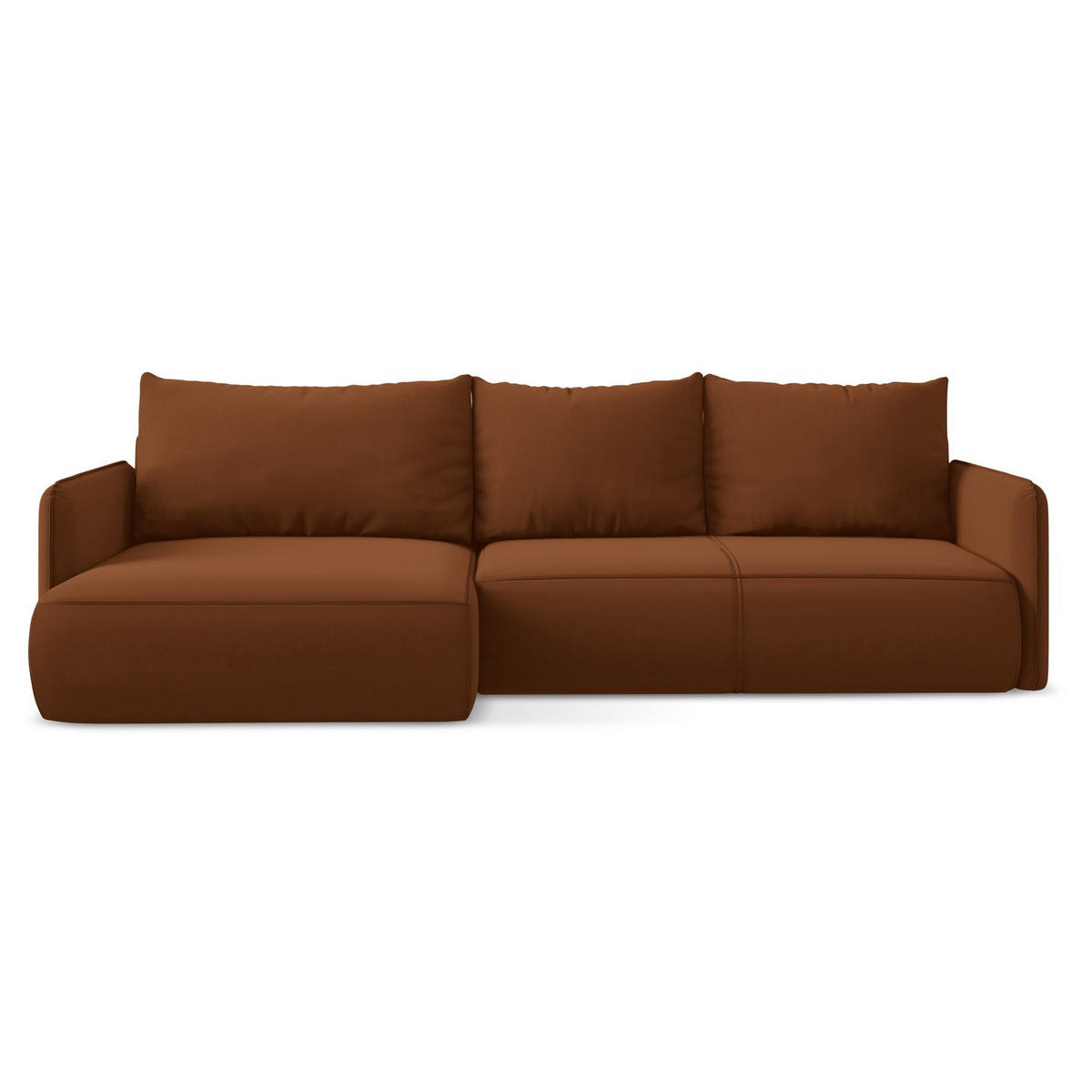 ECKSOFA mit Schlaffunktion Samt Stoff Orange - Terracotta/Schwarz, Kunststoff/Textil (148/240cm) - LaMiaSofa