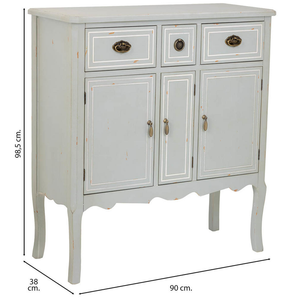 HOLZ-SIDEBOARD mit 3 schubladen und 3 türen 90x38x98 cm - Weiß, Holz (90/9/38cm) - Wanderlust