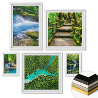 WANDBILDER 5er-Set - 50x50 cm & 20x30 cm & 40x60 cm Weißer Rahmen - Grüne Berge, Flussfelsen - Weiß, Kunststoff (40/60cm) - ArtPrintCave