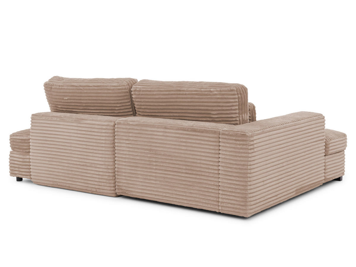 ECKSOFA Wolke mit tiefer Sitzfläche, Schlaffunktion und praktischem Bettkasten aus weichem Beige Cordstoff - Schwarz/Cappuccino, Holz/Kunststoff (162/225cm) - S-Style