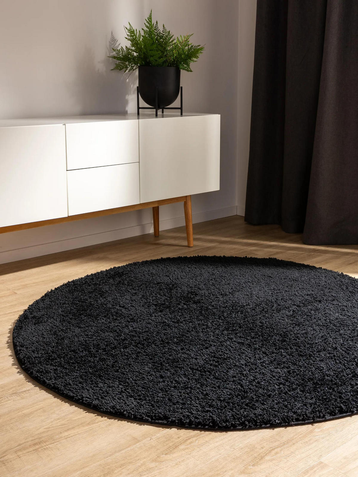 HOCHFLORTEPPICH Soho Schwarz ø 160 cm rund - Schwarz, Kunststoff (160/160cm) - benuta