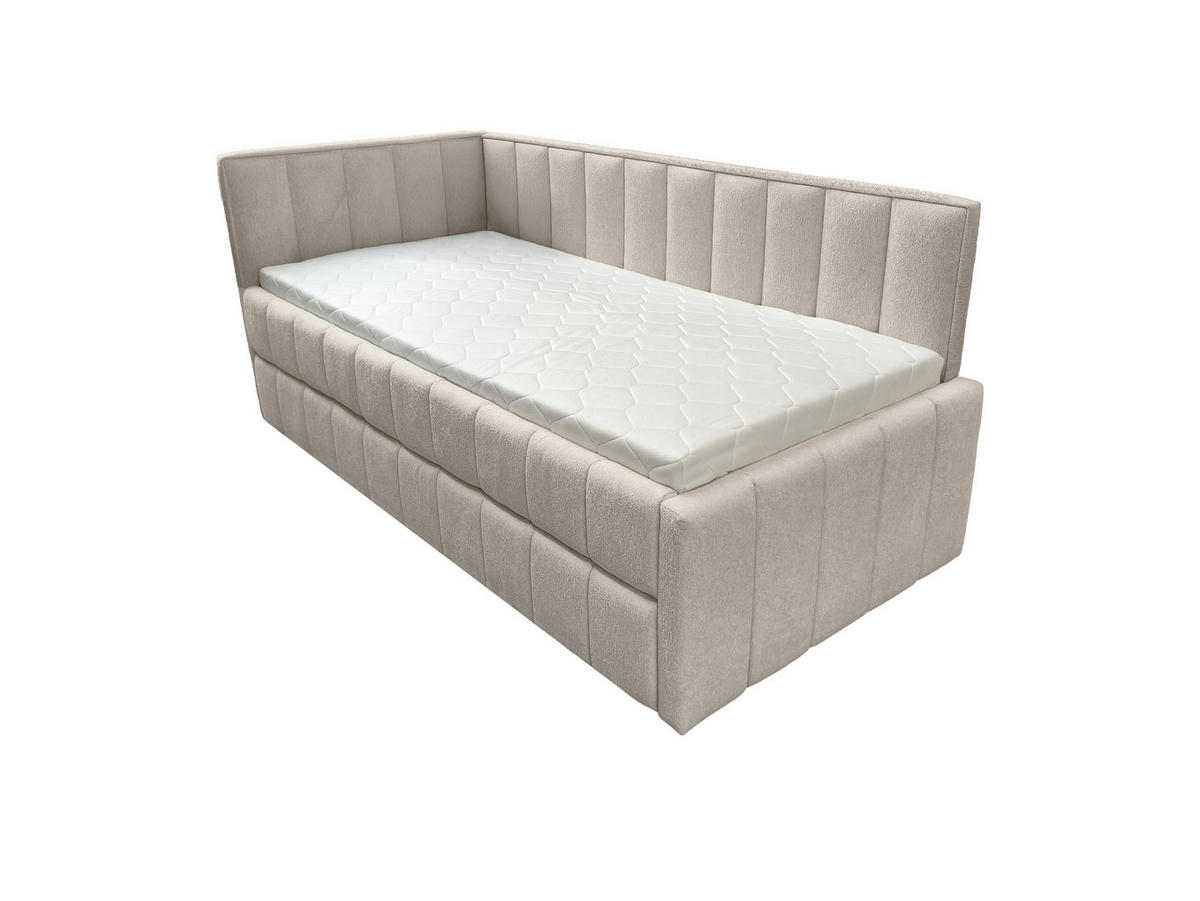 POLSTER-KINDERBETT LUKA 90x200 cm, links, mit Ausziehbett – Beige - Beige, Textil - KS Home Concept