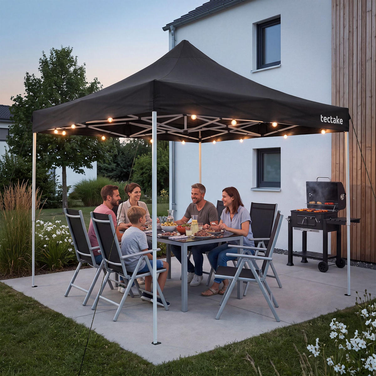 FALTPAVILLION aus Aluminium Olivia, inklusive Spannseilen, Heringen und Tragetasche, schwarz - Schwarz, Kunststoff (300/280/300cm) - tectake
