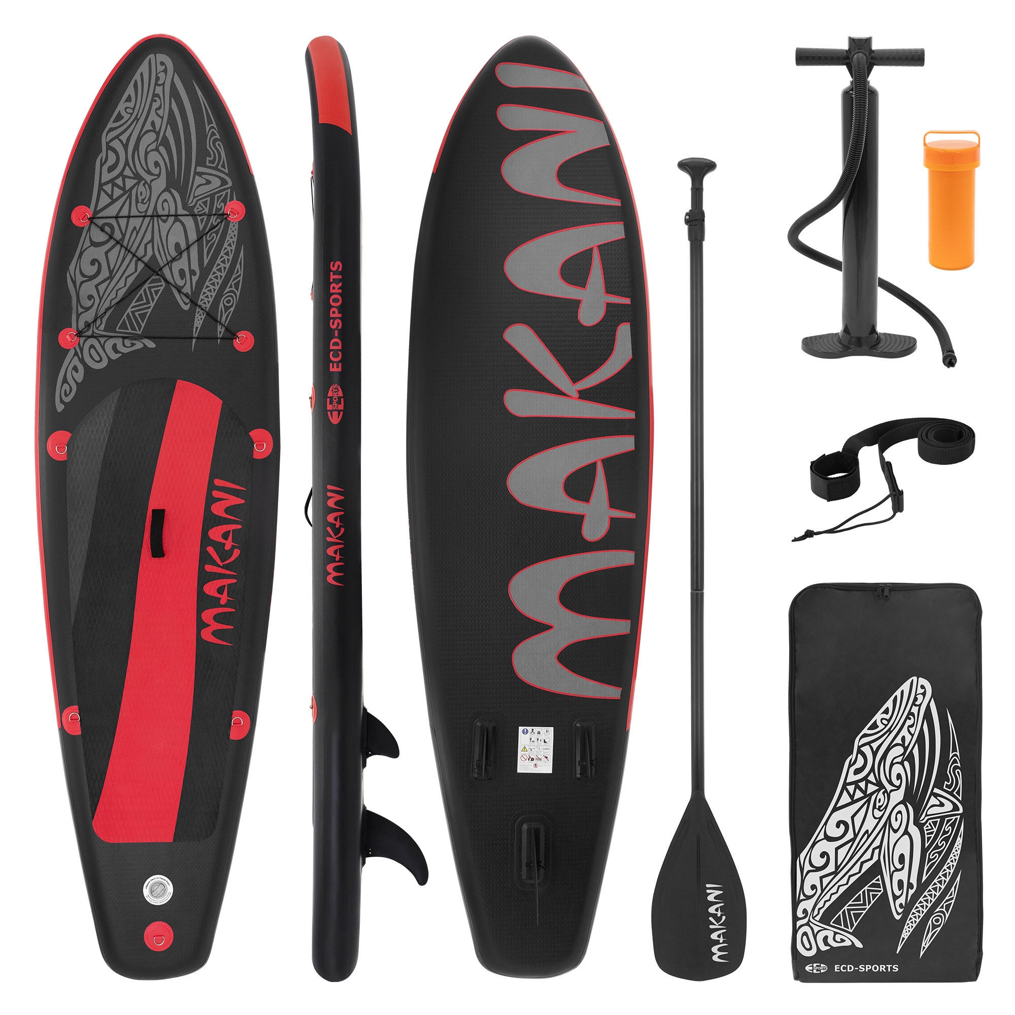 STAND UP PADDLE BOARD Makani Schwarz-Rot - Rot, Kunststoff (320/82/15cm) - ECD-Germany