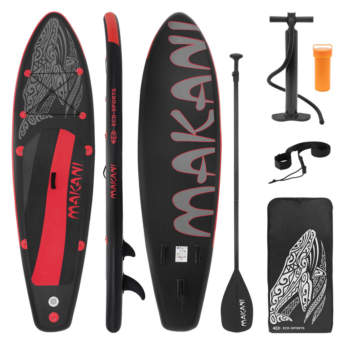 STAND UP PADDLE BOARD Makani Schwarz-Rot - Rot, Kunststoff (320/80/15cm) - ECD-Germany