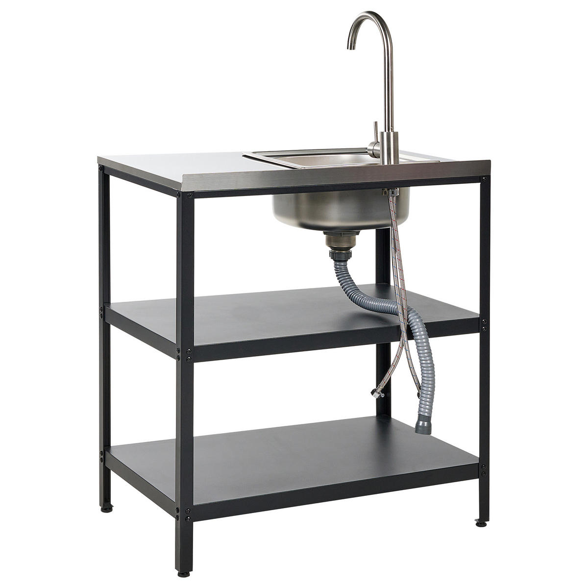 OUTDOOR-KÜCHENINSEL mit Spüle Stahl schwarz 80/50/92 cm Vilama - Silberfarben/Schwarz, Metall (80/90/50cm) - Beliani