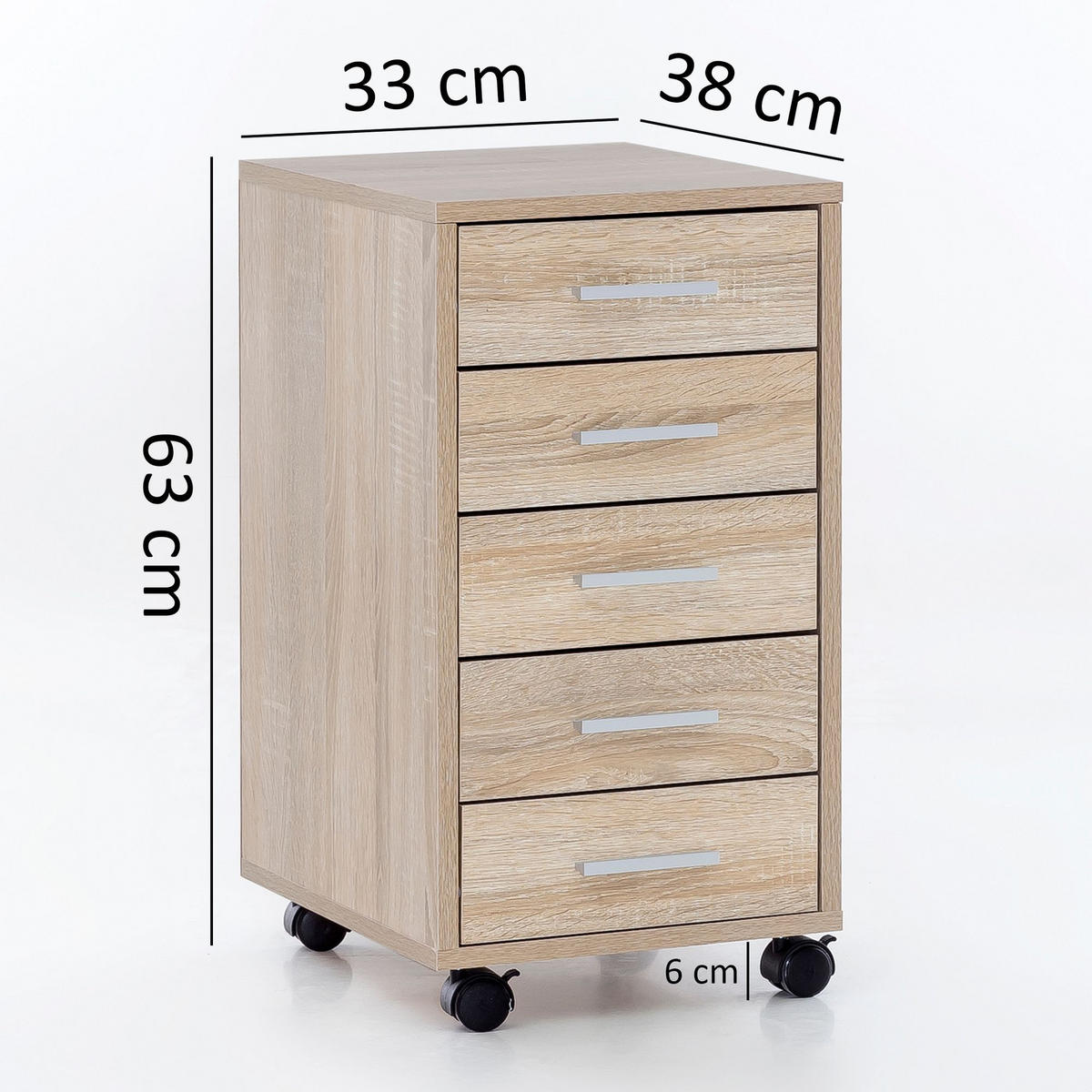 SCHUBLADENSCHRANK Holz 5 Schubladen Mit Rollen ITTER, Beige 33x38x63 cm - Beige/Schwarz, Holz/Kunststoff (33/63/38cm) - KADIMA DESIGN
