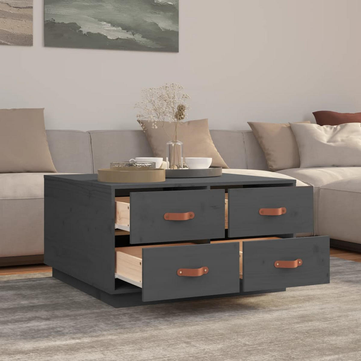 COUCHTISCH Grau 80x80x45 cm Massivholz Kiefer - Grau, Holz (80/45/80cm) - furnicato