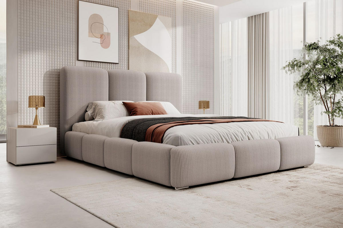 POLSTERBETT Bauro Dunkelbeige mit Cordbezug 140x200 cm - Beige/Silberfarben, Textil (140/200cm) - Selsey
