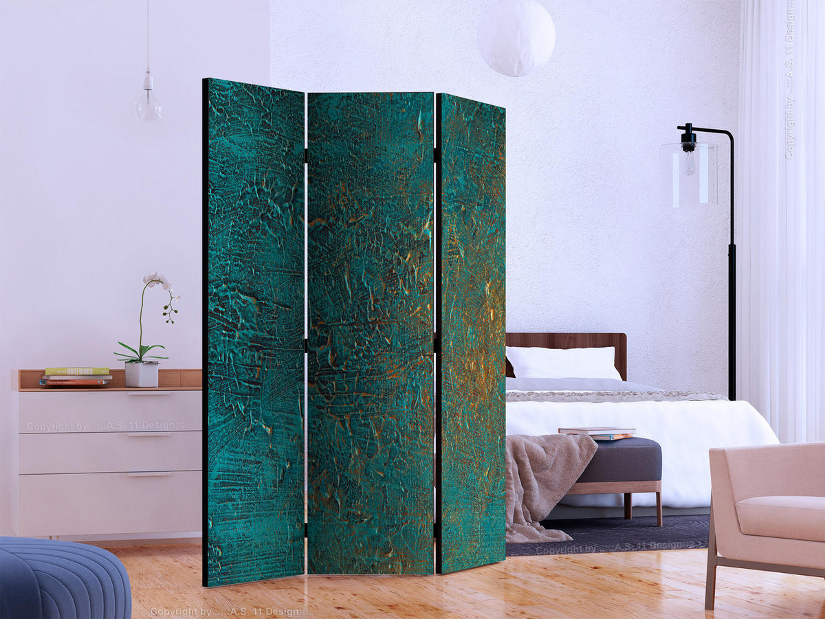PARAVENT Einseitig Bedruckter 3-tlg 135x172 cm Azurblauer Spiegel Beton - Blau, Holz/Textil (135/172/3cm) - Muralo