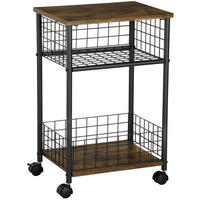 KUCHYŇSKÝ vozík 40/30/62 cm se 4 kolečky, pracovní deskou a košem v industriálním stylu, Hnědá - hnědá, kompozitní dřevo (40/62/30cm) - Redom