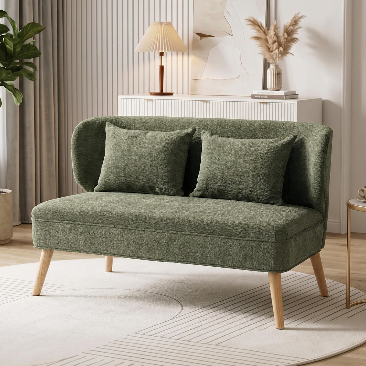 2-SITZER-SOFA Chenille Gummibaumholz Dunkelgrün - Dunkelgrün/Naturfarben, Holz/Holzwerkstoff (65/78.5/117cm) - HOMCOM