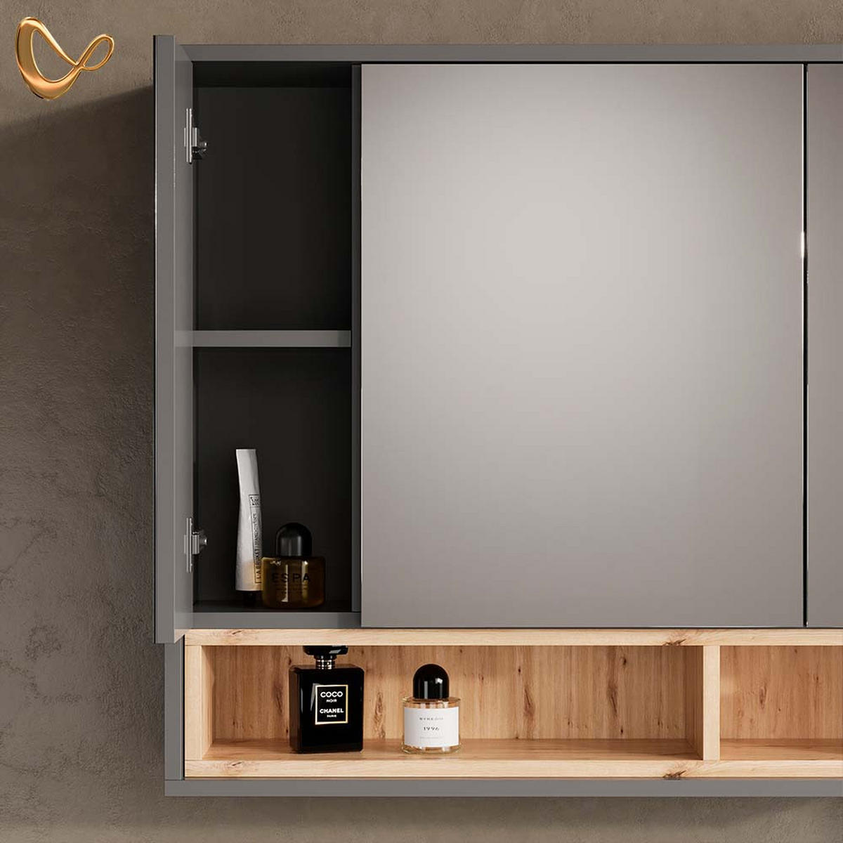 BADSPIEGELSCHRANK Temo Anthrazit 80 x 72 cm - Anthrazit, Holzwerkstoff (80/72/20cm) - Livinity®