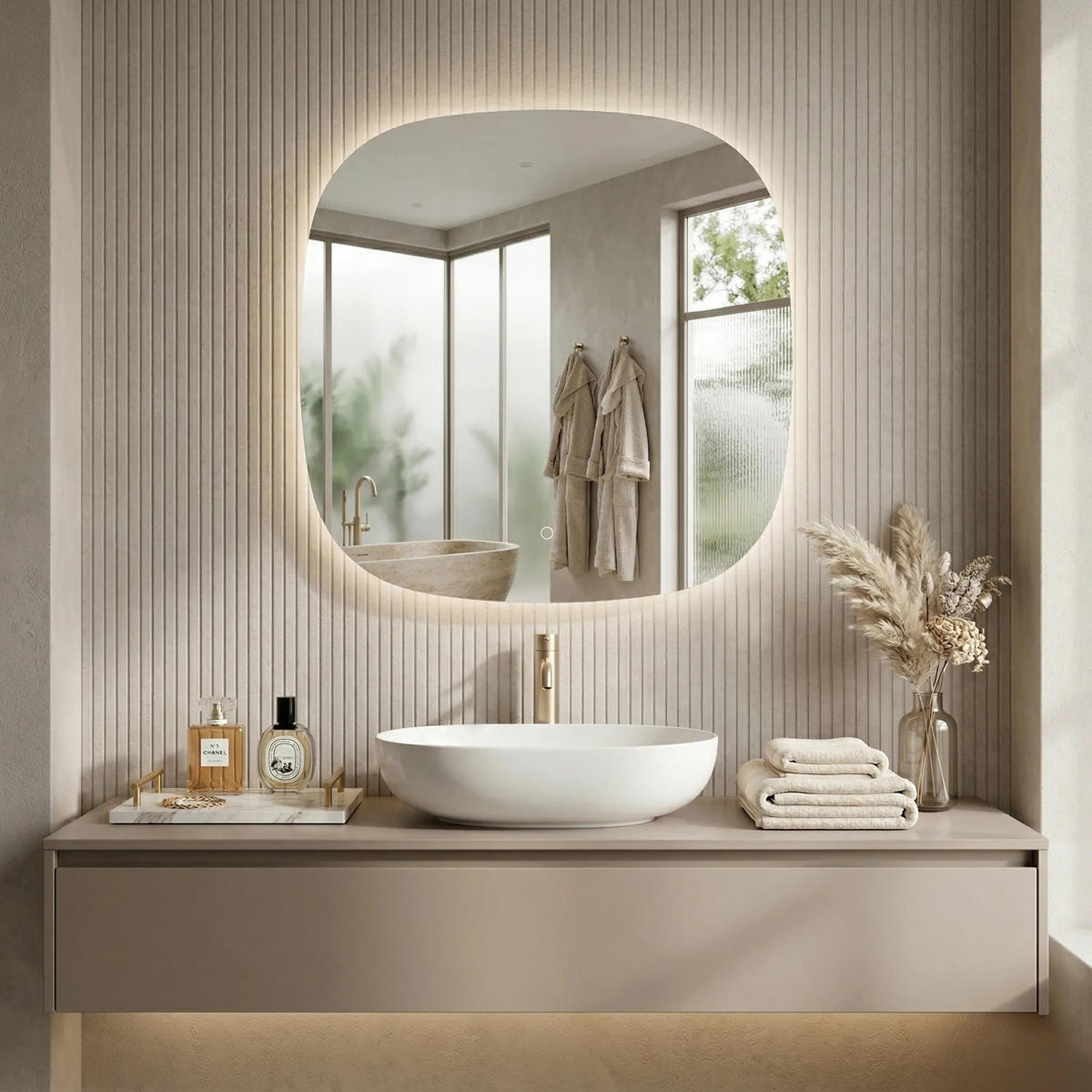 SPIEGEL Rea Led 70x70cm Top - Transparent, Glas (70/2/70cm) - REA