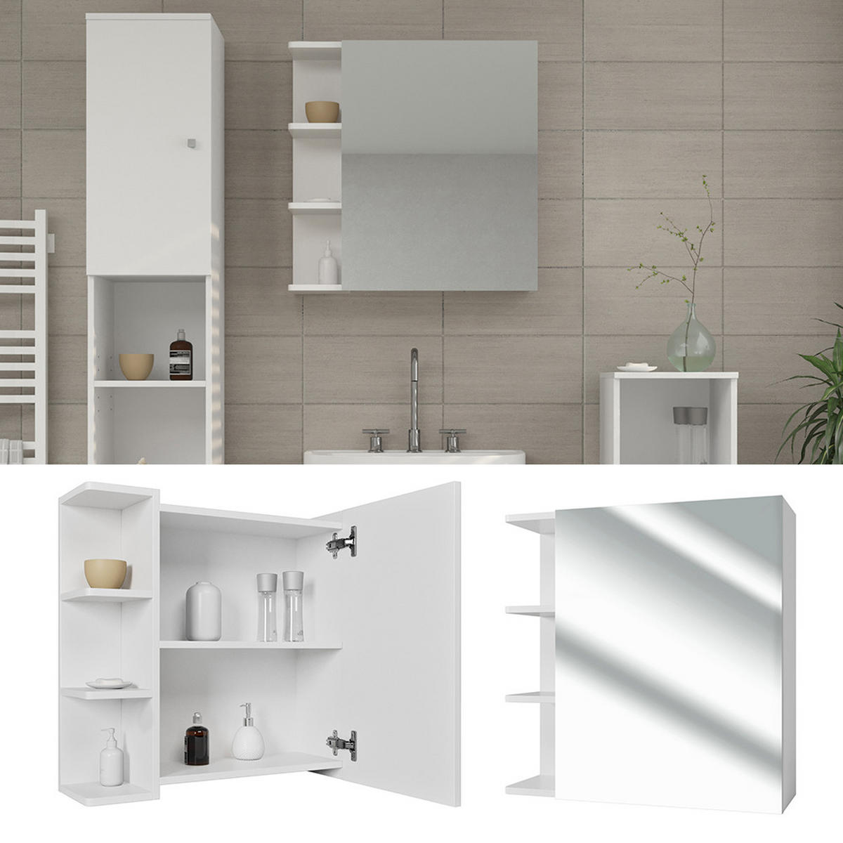 BADSPIEGELSCHRANK Fynn Weiß 62 x 64 cm - Weiß, Holzwerkstoff (62/64/20.8cm) - Vicco