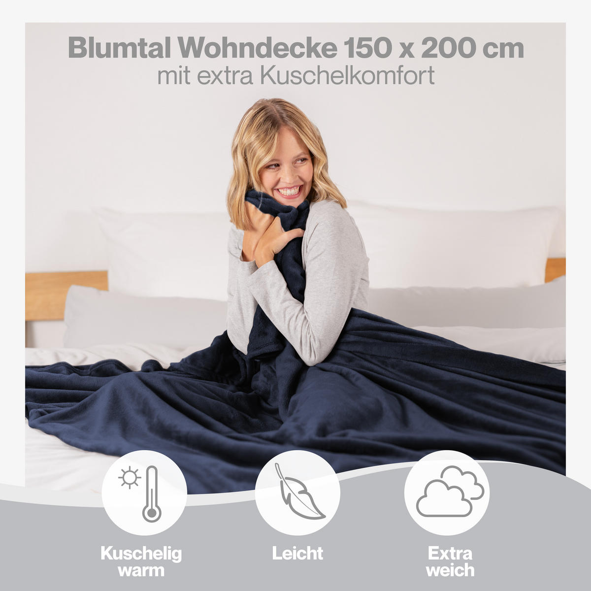 KUSCHELDECKE Anton 150/200 cm, Dunkelblau - Dunkelblau, Textil (150/200cm) - Blumtal