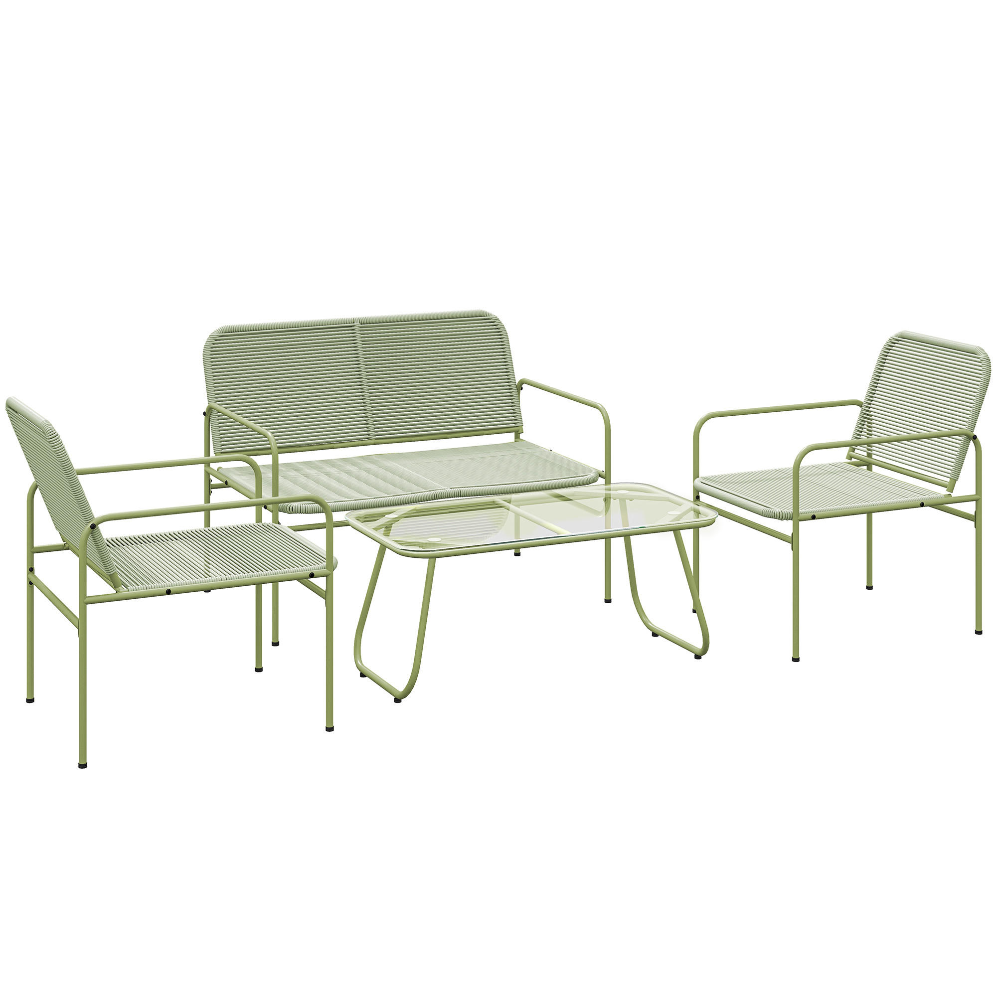 GARTENLOUNGE 4tlg DE-13634 Polyrattan mit Glastisch Grün - Grün, Metall - ComfortXL
