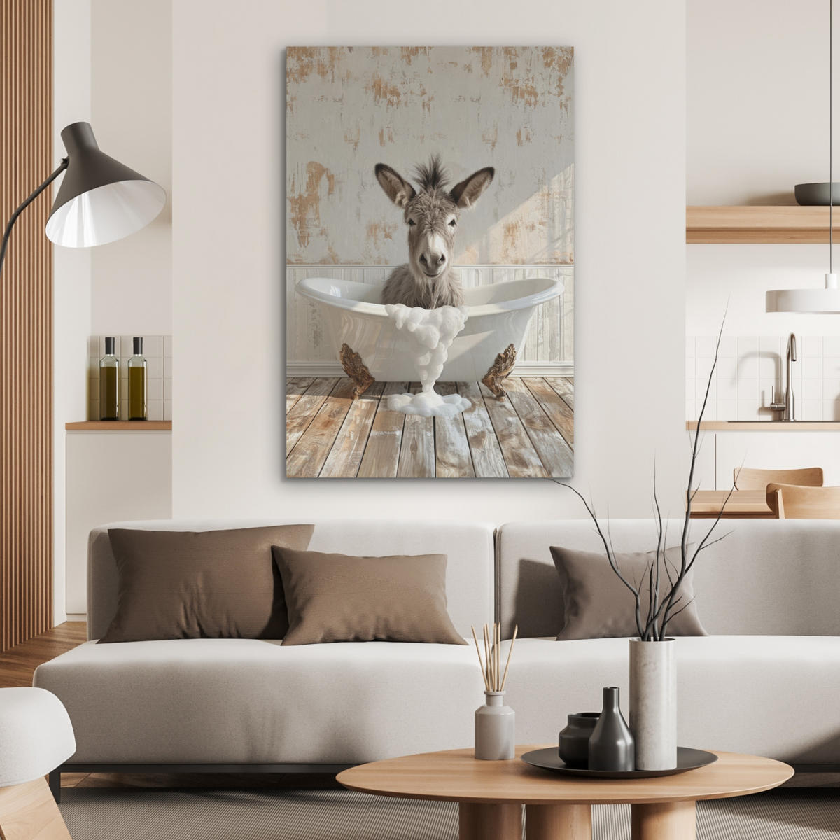 AKUSTIKPANEEL Esel - Tiere - Badewanne - Schaumstoff 70x100 cm - Weiß, Textil (70/0.9/100cm) - MuchoWow