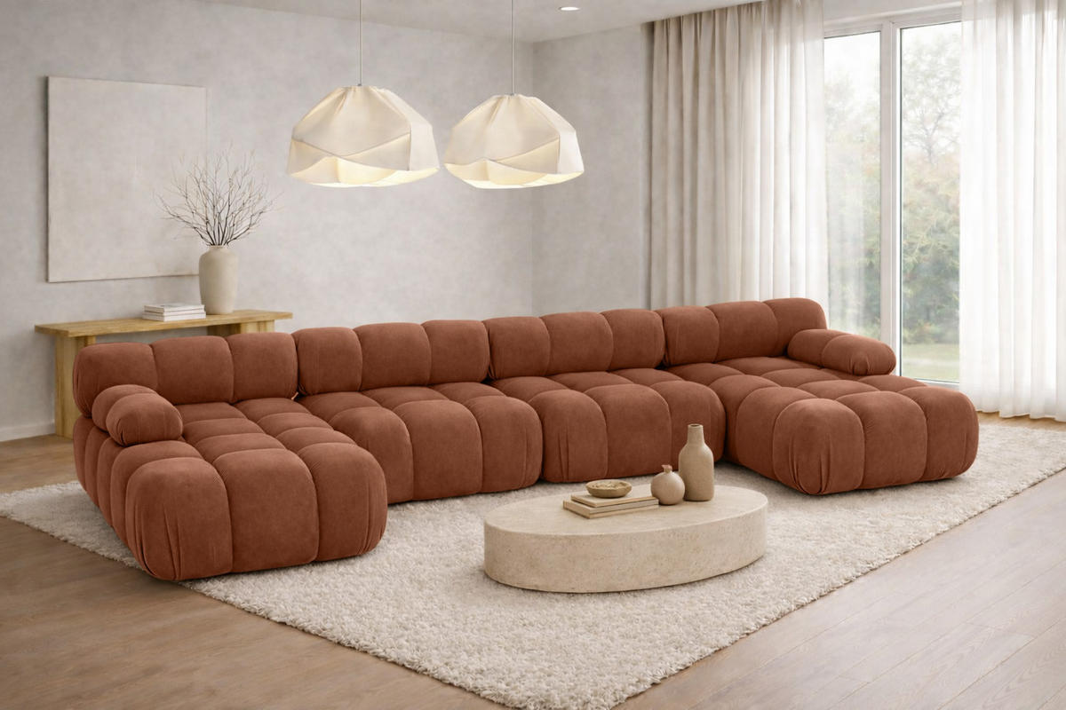 ECKSOFA U-Form XL, Stoff Velours Salvador, Dunkelbraun, Selia U XL - Dunkelbraun, Holz (380/70/160cm) - Kaiser Möbel