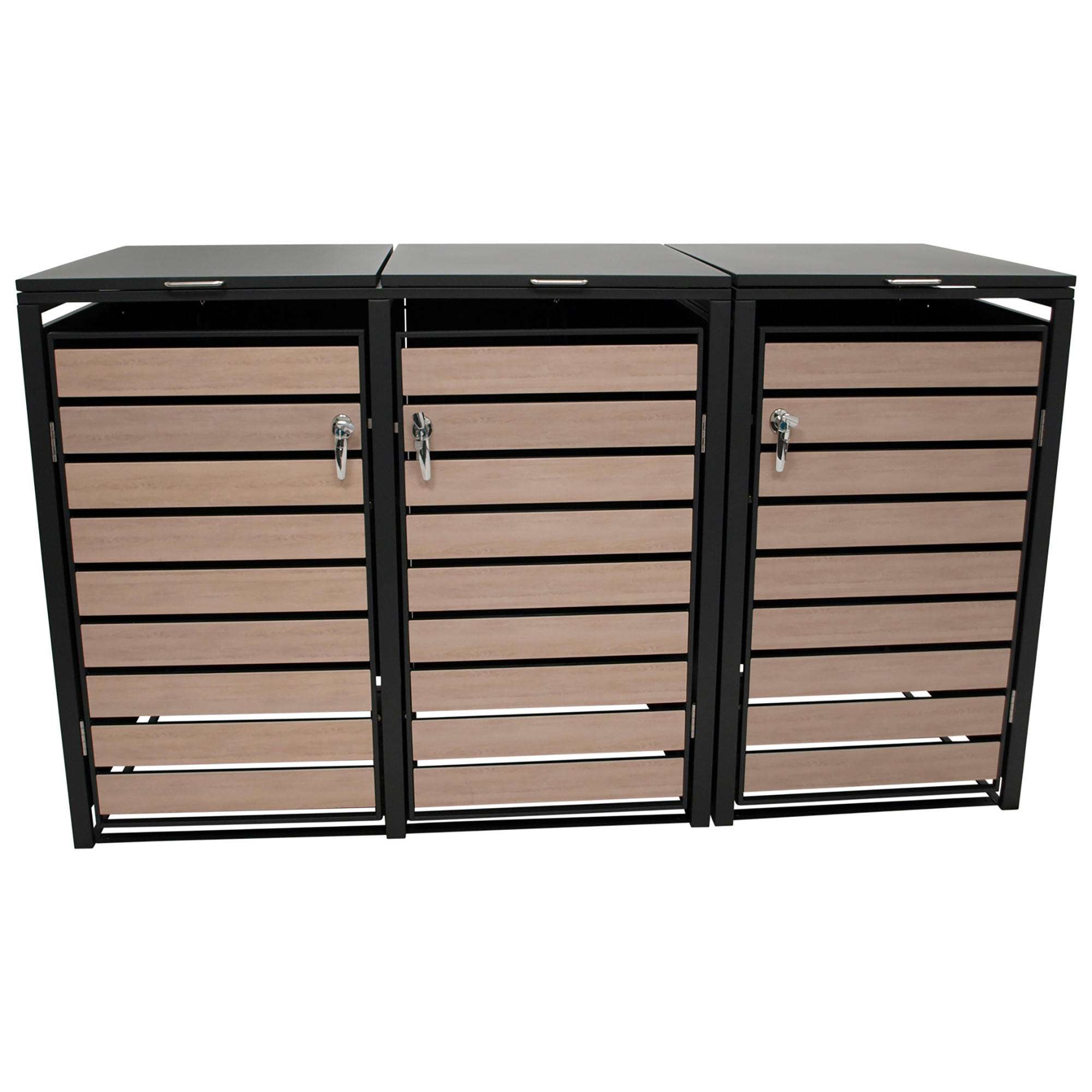 MÜLLTONNENVERKLEIDUNG Liverpool - Mülltonnenbox für 3 - in Holzoptik - , Stahl pulverbeschichtet verzinkt, anthrazit - Grau, Metall (198/116/80cm) - TPFGarden