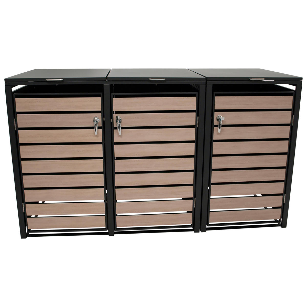 MÜLLTONNENVERKLEIDUNG Liverpool - Mülltonnenbox für 3 - in Holzoptik - , Stahl pulverbeschichtet verzinkt, anthrazit - Grau, Metall (198/116/80cm) - TPFGarden