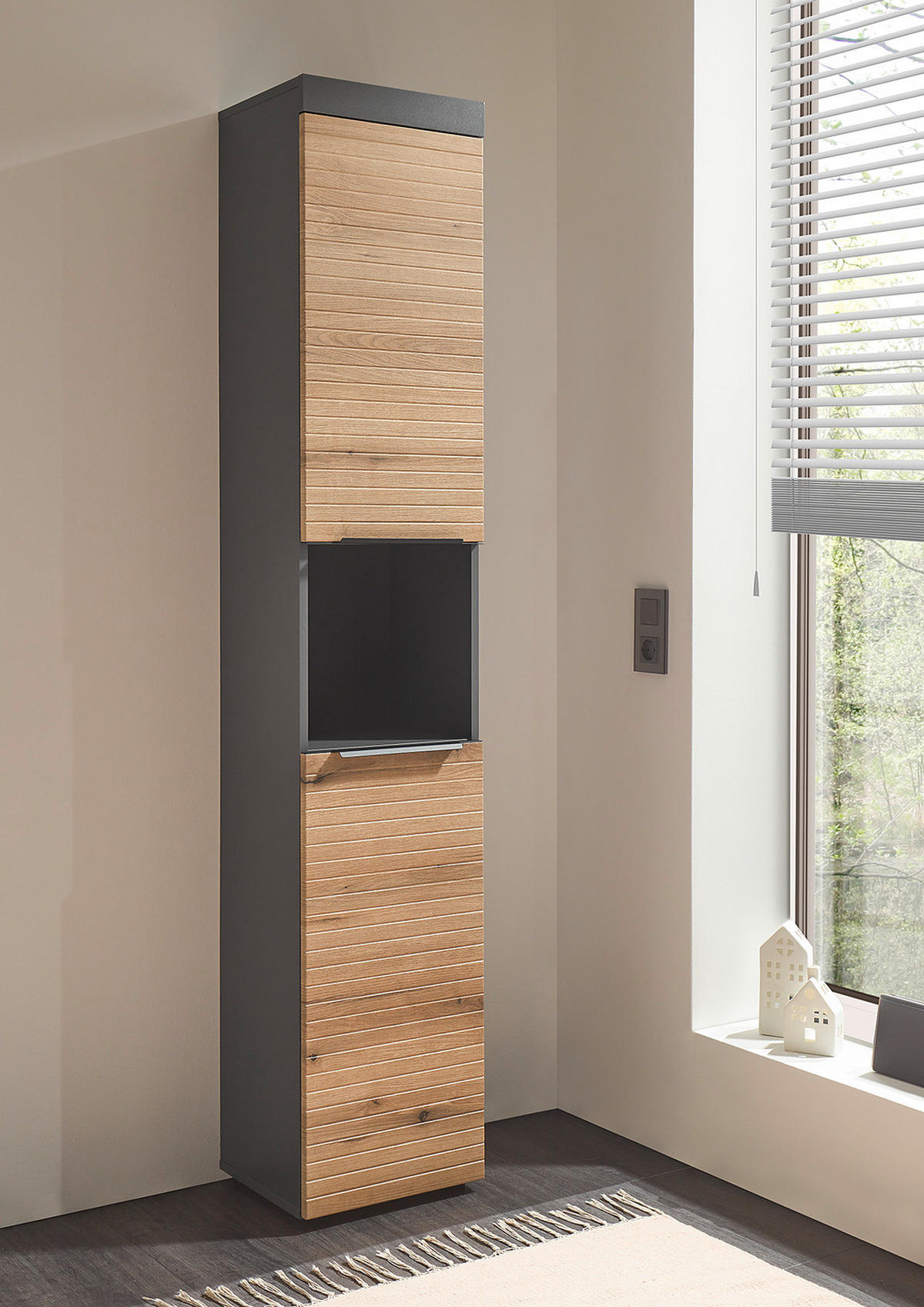 HOCHSCHRANK - Eichefarben/Schwarz, Holzwerkstoff/Kunststoff (40/195/30cm) - home24