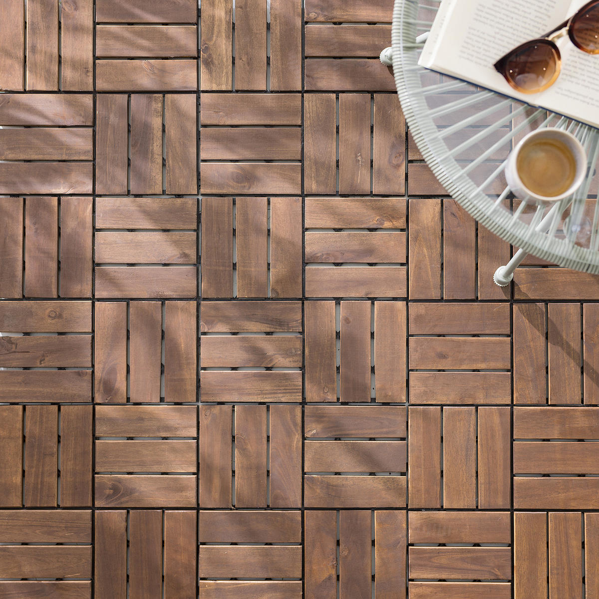 TERRASSENFLIESE - 33er-Set - Akazie massiv - Akaziefarben, Holz/Kunststoff (30/30/2.4cm) - home24