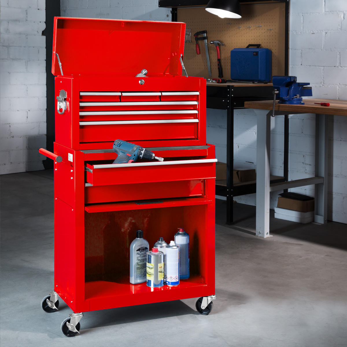 WERKZEUGWAGEN ,Rollen Ø 100 mm,rot - Rot, Metall (33/110/69cm) - tectake