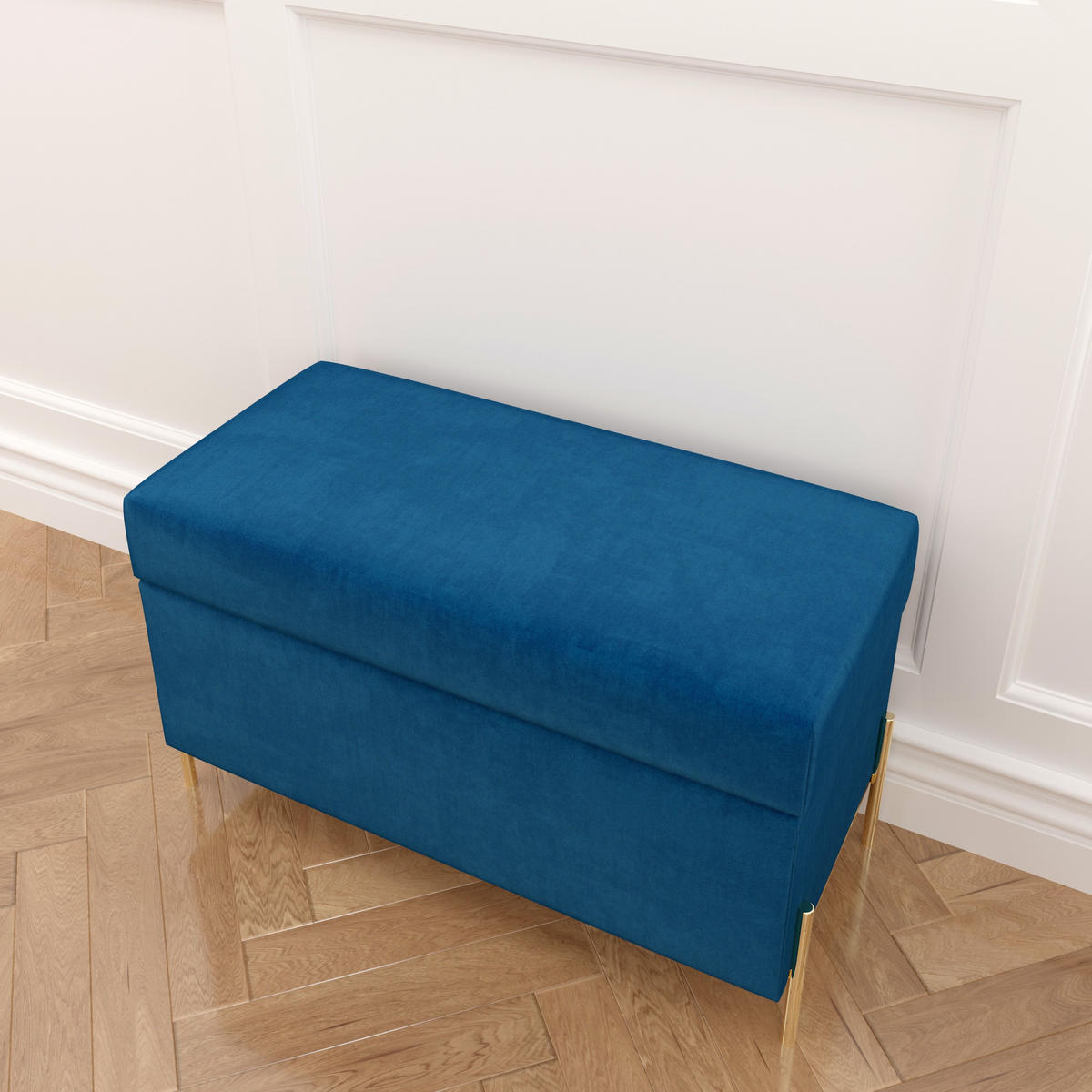 HOCKERBANK Borgo Mit Stauraum, Samt Marinblau, Metal Gold - Goldfarben/Dunkelblau, Holzwerkstoff/Metall (80/46/37cm) - Dancan