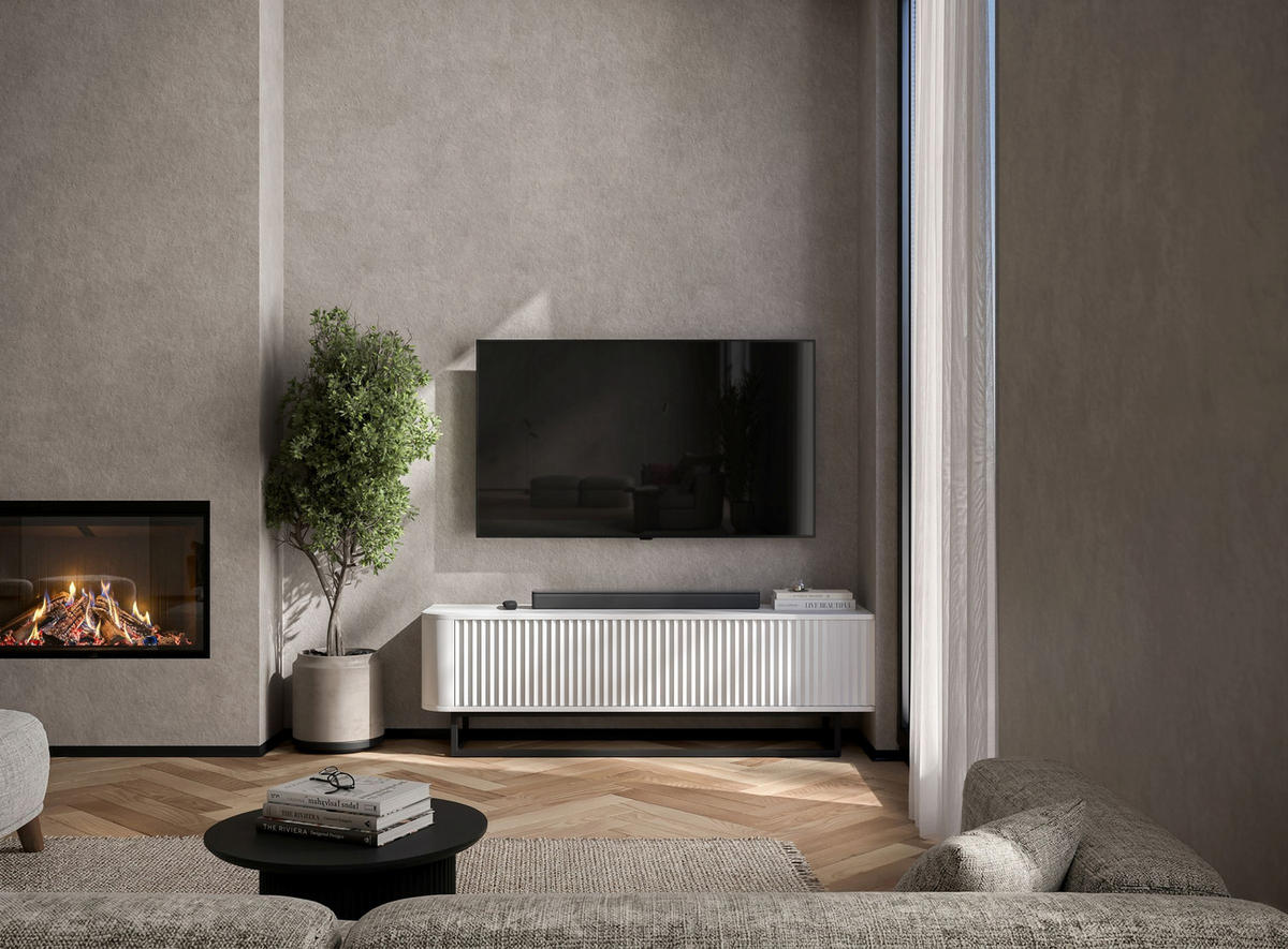 TV STOLÍK Aurora biely matný 140 cm s kovovým rámom - biela/zlatá, kov/kompozitné drevo (140/44/35cm) - Meble Lindner