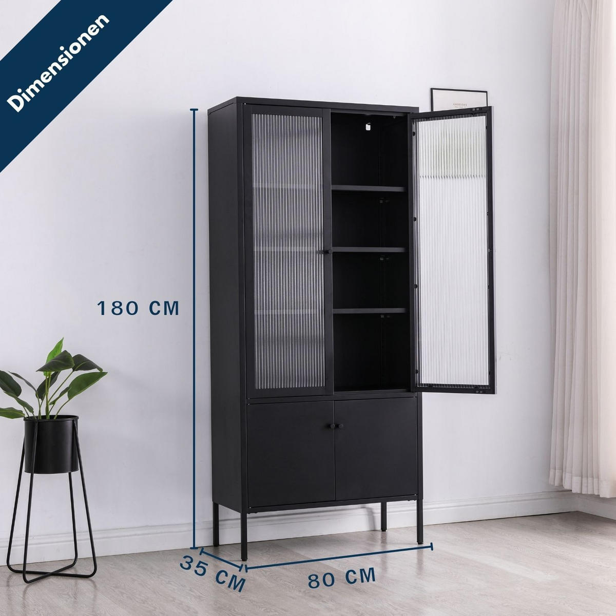 VITRINE TOKIO aus Metall mit Glastüren 80/35/180 cm in Schwarz - Schwarz, Metall (35/180/80cm) - Coemo