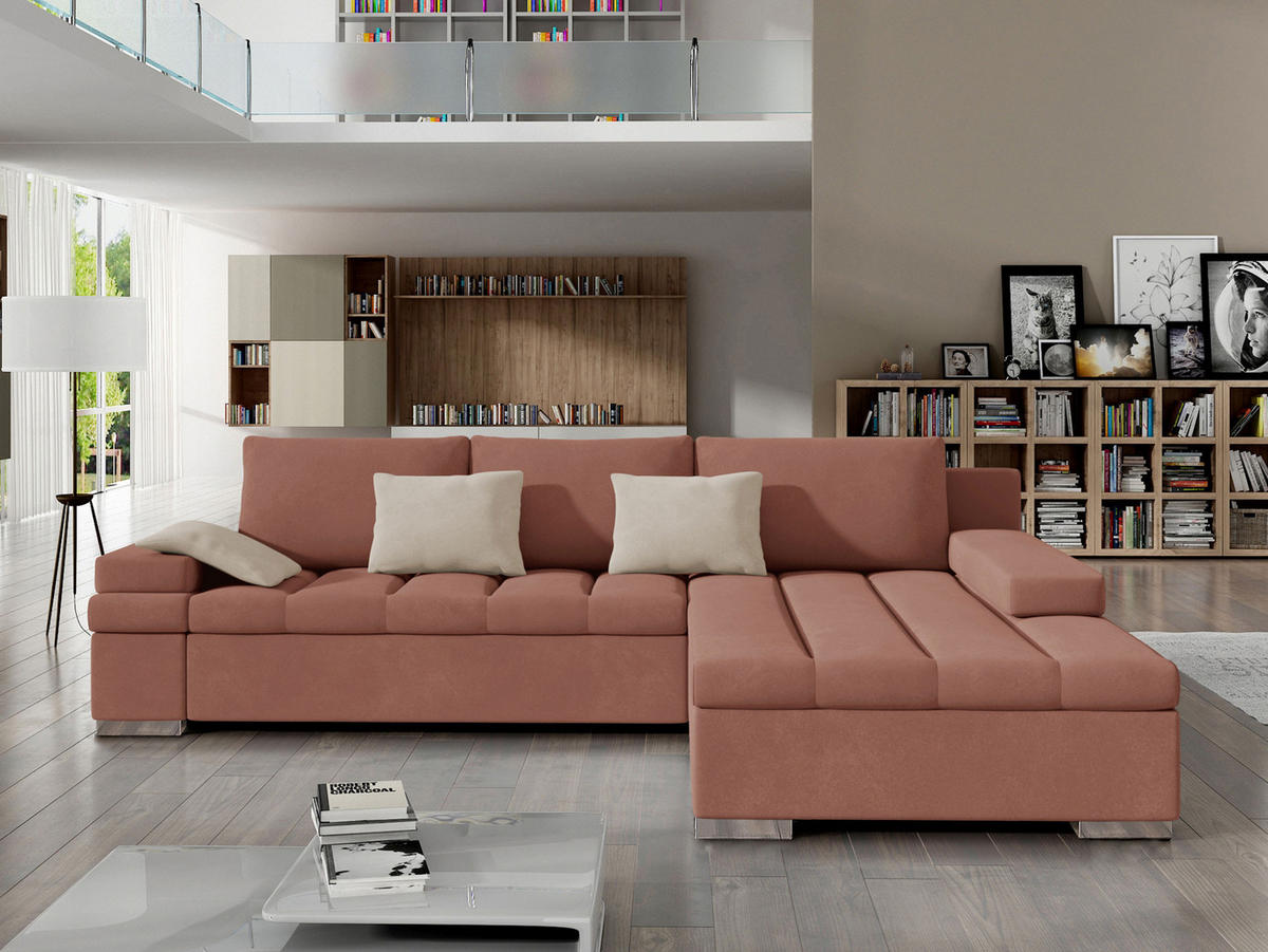 ECKSOFA Bangkok, Seite: Rechts - Silberfarben/Rosa, Holz/Textil (310/175cm) - MIRJAN24