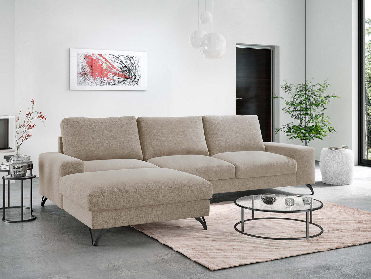 ECKSOFA Flavio, Seite: Links - L1F+L2F+R4 - Beige/Schwarz, Holz/Textil (300/179cm) - MIRJAN24