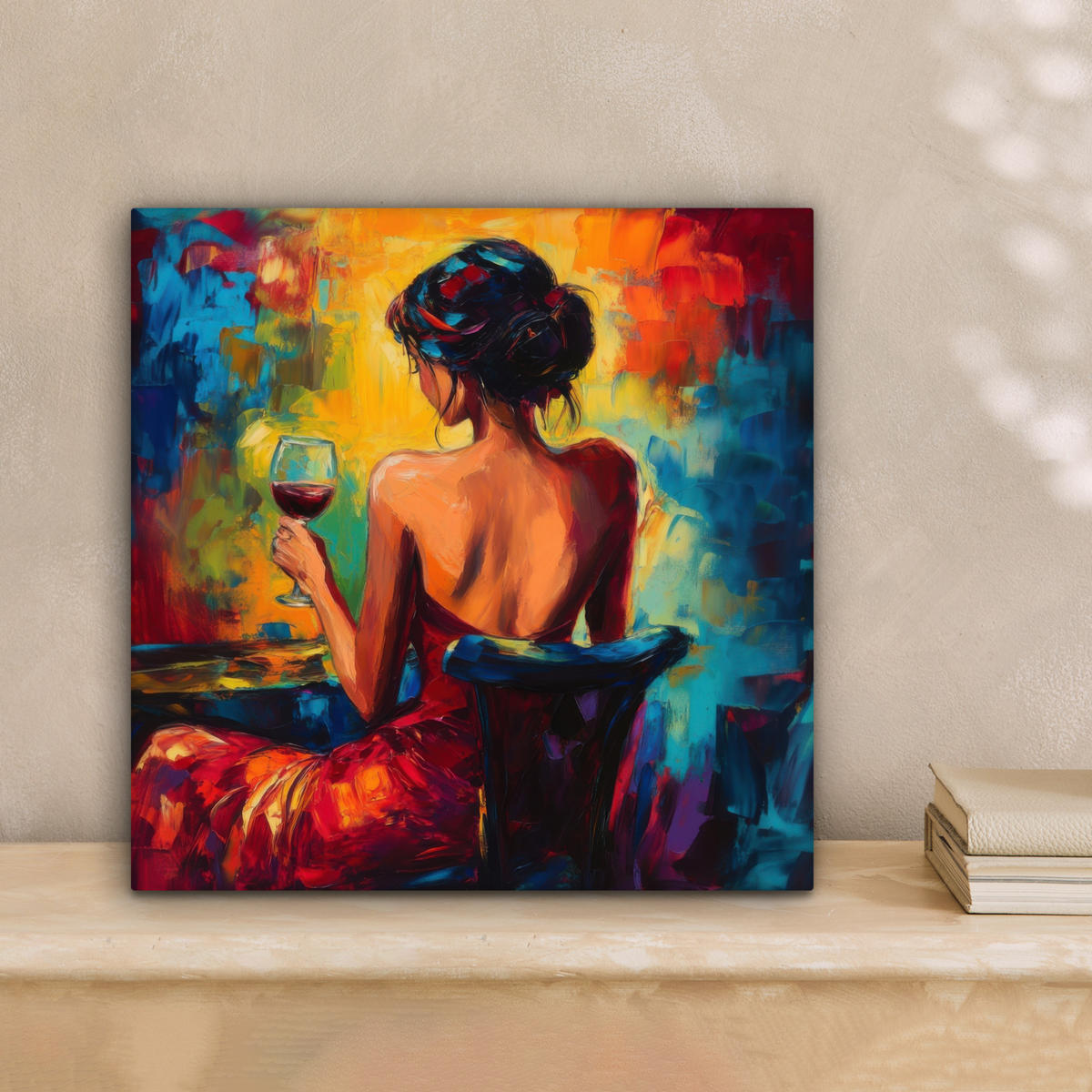 OBRAZ NA PLÁTNĚ Víno - Žena - Atmosférické - Barevné 20x20 cm - bordeaux, textil (20/20cm) - MuchoWow