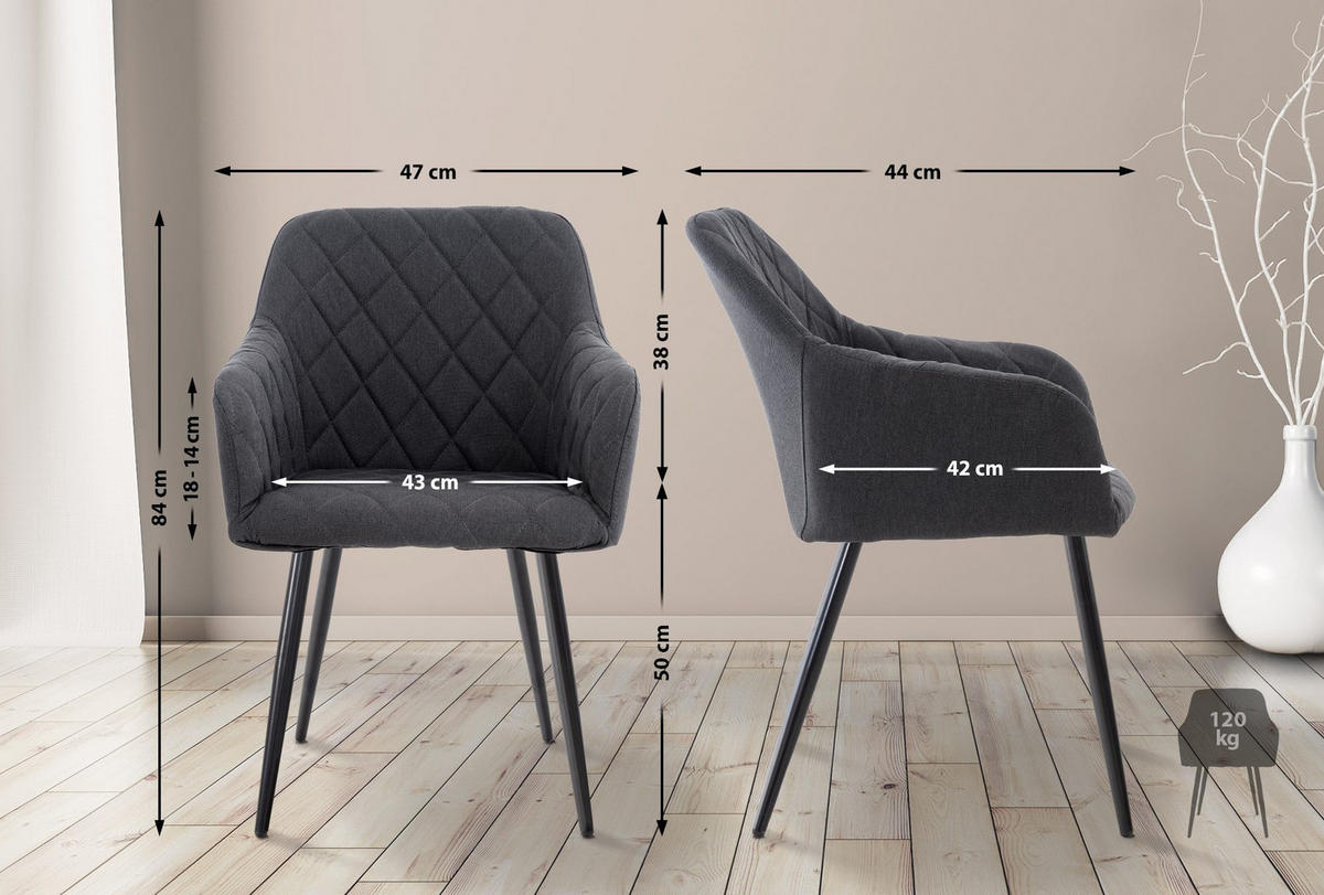 ESSZIMMERSTUHL Shila 84x47x44 cm schwarz - Schwarz, Textil (47/84/44cm) - furnicato