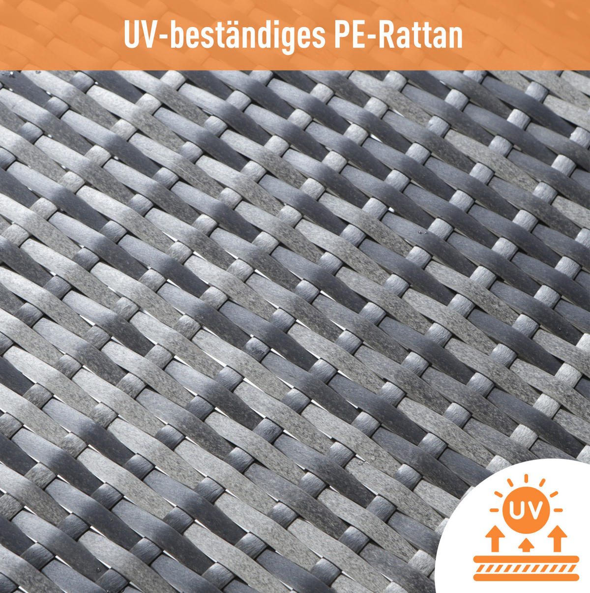 GARTENLOUNGE 195/51/78 cm grau aus PE-Rattan mit Tisch, Hockern und waschbaren Kissen - Grau, Metall - OKWISH
