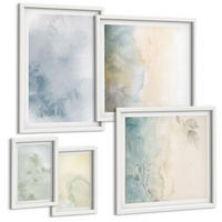 BILDER SET 5er Set - 50x50 cm & 20x30 cm & 40x60 cm Weißer Rahmen - Pastellfarbene Aquarell-Leinwandtextur - Weiß, Kunststoff (40/60cm) - TULUP
